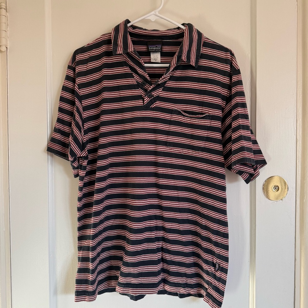 Patagonia Men’s Striped Polo - Navy and Pink